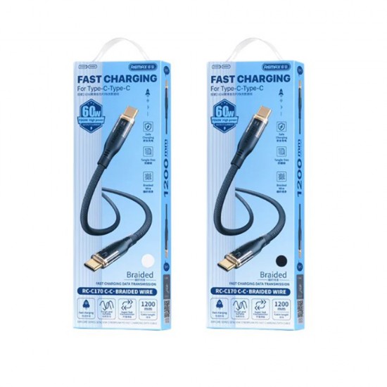 Cablu de date / incarcare rapida Remax RC-C170 Type-C to Type-C - Negru