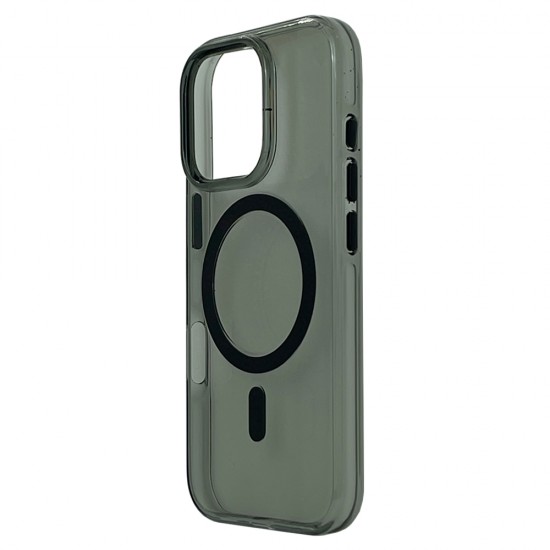 Husa spate Berlia Glaze Magsafe pentru iPhone 16 Pro - Transparent/Negru