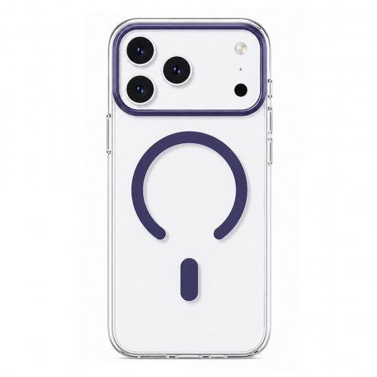 Husa spate pentru iPhone 17 Pro Max Berlia Sheen Magsafe - Transparent/Mov