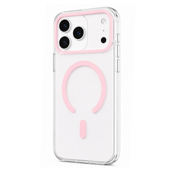 Husa spate pentru iPhone 17 Pro Max Berlia Sheen Magsafe - Transparent/Roz