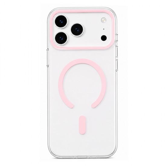 Husa spate pentru iPhone 17 Pro Max Berlia Sheen Magsafe - Transparent/Roz