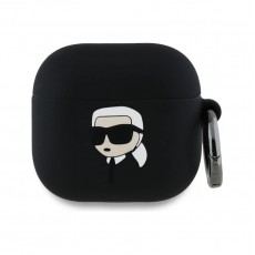 Husa din silicon pentru AirPods 4 Karl Lagerfeld 3D Logo NFT- Negru