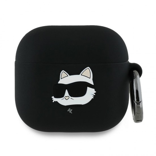 Husa din silicon pentru AirPods 4 Karl Lagerfeld 3D Logo NFT- Negru