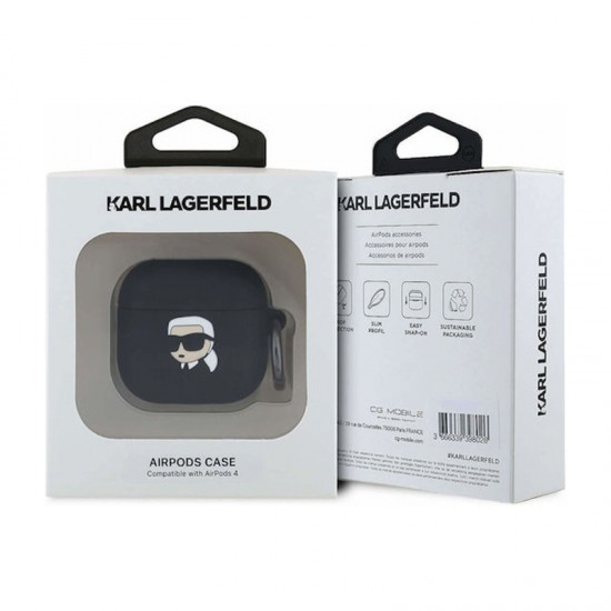 Husa din silicon pentru AirPods 4 Karl Lagerfeld 3D Logo NFT- Negru