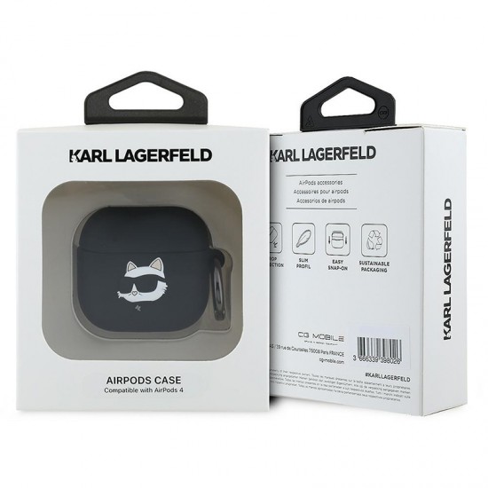 Husa din silicon pentru AirPods 4 Karl Lagerfeld 3D Logo NFT- Negru