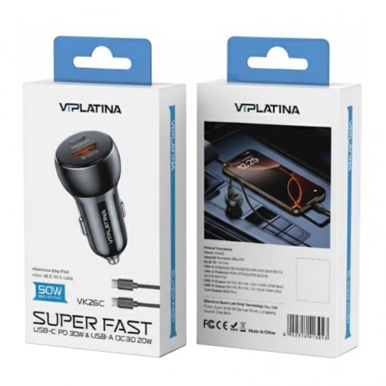 Incarcator auto universal 1 x USB-A, 1 x Type-C, VIPLATINA VK26