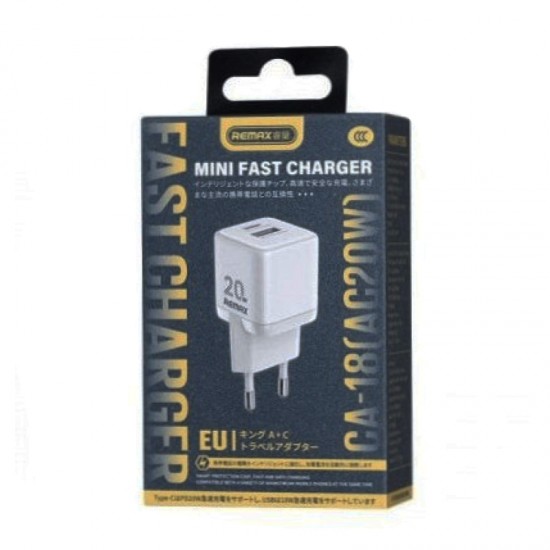 Incarcator Mini Remax C18 Type-C Plus USB-A 20W - Alb