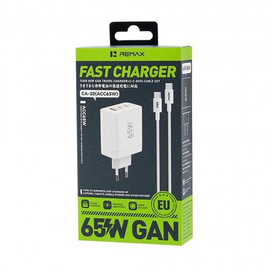 Incarcator Remax CA20 65W Type-C Plus USB-A cu Cablu Inclus - Alb