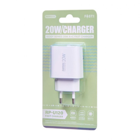 Incarcator Remax U120 20W Type-C Plus USB-A - Alb
