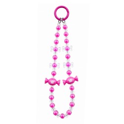 Șnur de mână pentru telefon, tip brățară, cu mărgele decorative - Roz