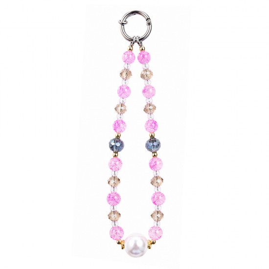 Șnur de mână pentru telefon, tip brățară, cu mărgele decorative - Roz