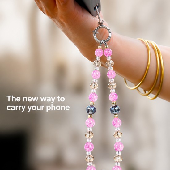 Șnur de mână pentru telefon, tip brățară, cu mărgele decorative - Roz