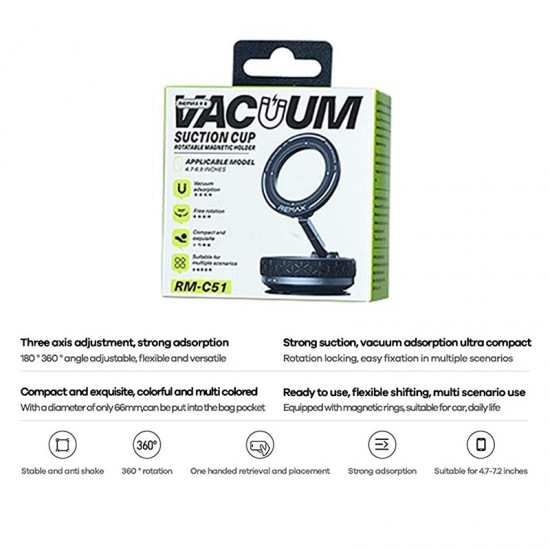 Suport auto magnetic, cu ventuza, pentru telefon - REMAX C51