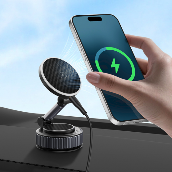 Suport auto magnetic, cu ventuza electrica, pentru telefon cu incarcare Wireless - KEEPHONE MagPower