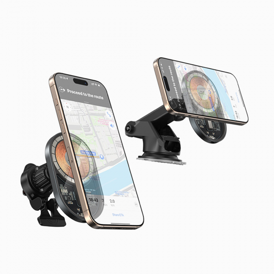 Suport auto magnetic, cu ventuza electrica si prindere in ventilatie, pentru telefon cu incarcare Wireless - KEEPHONE Snapmount