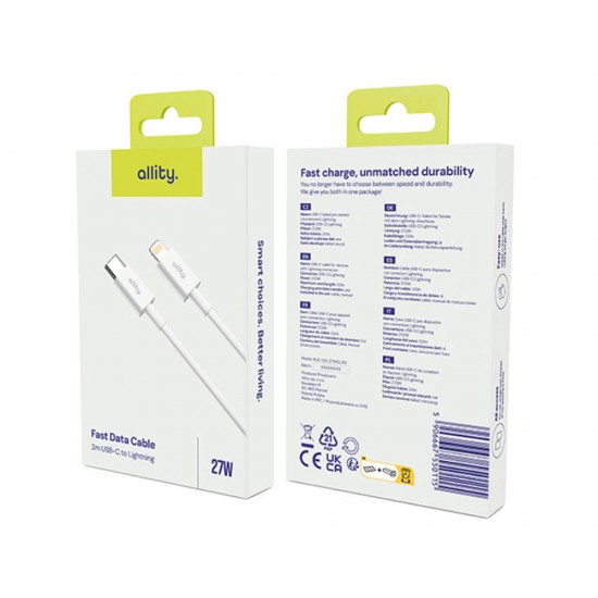Cablu de date / incarcare rapida Allity 2m alb - Type C - Lightning