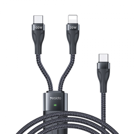 Cablu de date / incarcare rapida, 2in1, Yesido 1.4m  Type - C la Type - C, Lightning