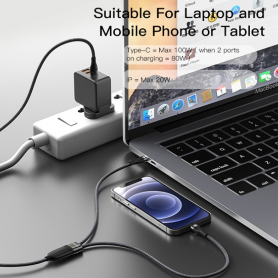 Cablu de date / incarcare rapida, 2in1, Yesido 1.4m  Type - C la Type - C, Lightning