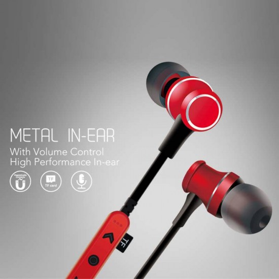 Casti metalice Deepbass D-22 In-Ear Wireless Bluetooth - Rosu
