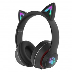 Casti On-Ear cu Bluetooth 5.1 cu microfon, iluminare RGB - Cat Ear L550 - Negru