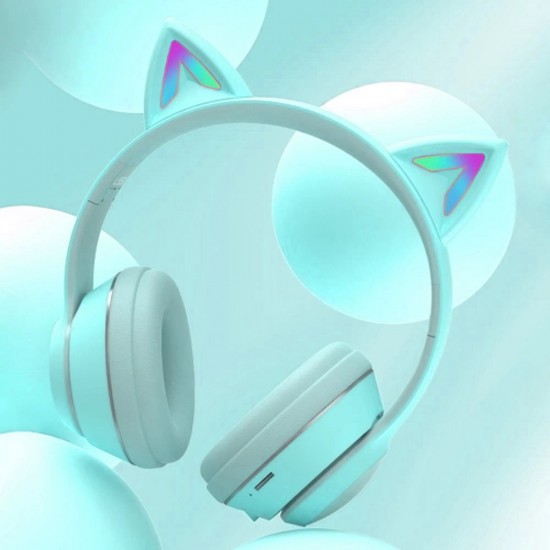 Casti On-Ear cu Bluetooth 5.1 cu microfon, iluminare RGB - Cat Ear L550 - Bleu