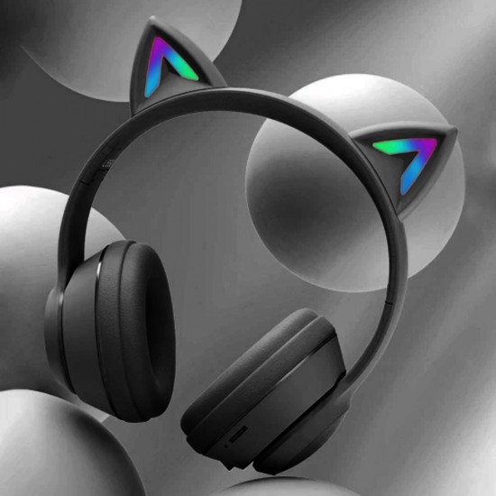 Casti On-Ear cu Bluetooth 5.1 cu microfon, iluminare RGB - Cat Ear L550 - Negru