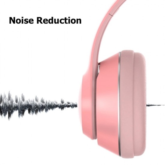 Casti On-Ear cu Bluetooth 5.1 cu microfon, iluminare RGB - Cat Ear L550 - Roz