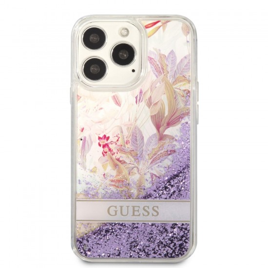 Husa spate pentru iPhone 13 Pro - Guess Liquid Glitter Flower