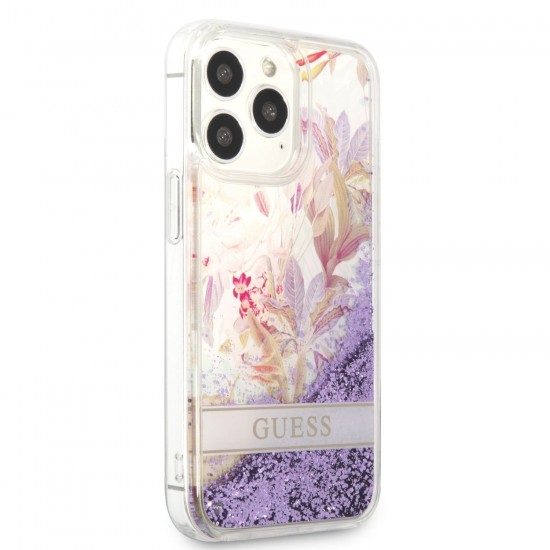 Husa spate pentru iPhone 13 Pro - Guess Liquid Glitter Flower
