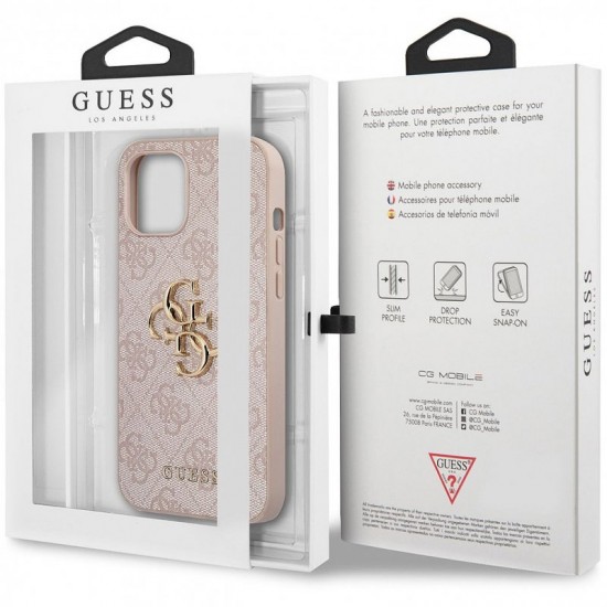 Husa spate pentru iPhone 12 - Guess Metal Logo Roz