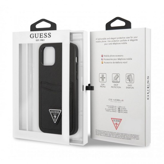 Husa spate pentru iPhone 12 Pro - Guess Saffiano Double Card Negru
