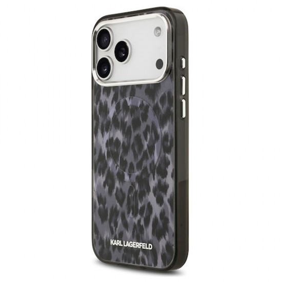 Husa spate pentru iPhone 17 Pro Karl Lagerfeld Leopard Magsafe - Gri