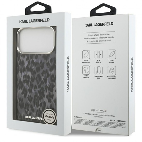 Husa spate pentru iPhone 17 Pro Karl Lagerfeld Leopard Magsafe - Gri