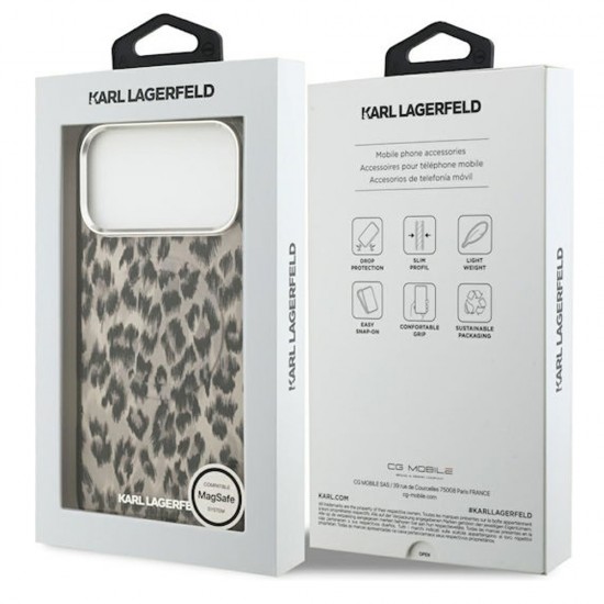Husa spate pentru iPhone 17 Pro Karl Lagerfeld Leopard Magsafe - Maro