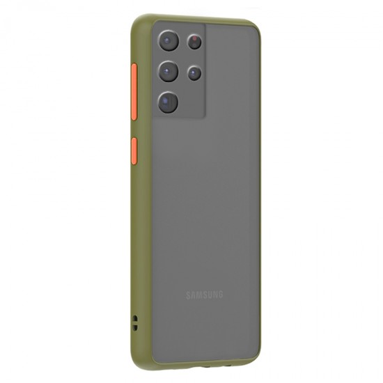 Husa spate pentru Samsung Galaxy S21 Ultra - Button Case Army / Portocaliu