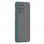 Husa spate pentru Samsung Galaxy S21 Ultra - Button Case Turcoaz / Portocaliu