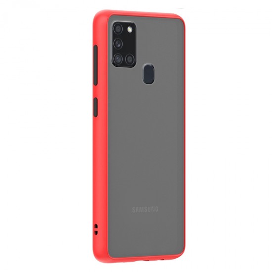 Husa spate pentru Samsung Galaxy A21s - Button Case Rosu / Negru