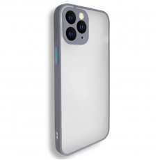 Husa spate pentru iPhone 11 Pro Max - Button Case Gri / Turcoaz