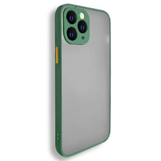 Husa spate pentru iPhone 11 Pro Max - Button Case Verde Crud / Portocaliu