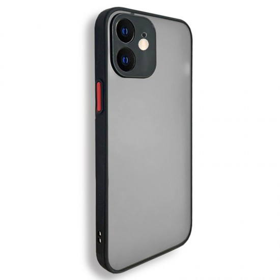 Husa spate pentru iPhone 12 - Button Case Negru / Rosu