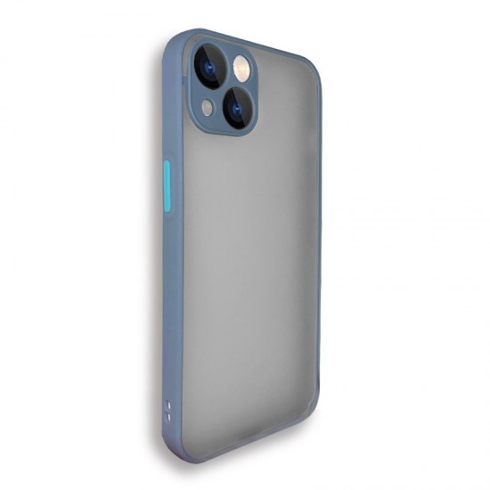 Husa spate pentru iPhone 13 - Button Case Gri / Turcoaz