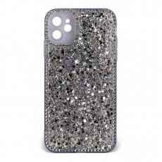Husa spate pentru iPhone 12- Hermosa Case Bleu cu sclipici si cristale