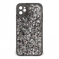 Husa spate pentru iPhone 11- Hermosa Case Neagra cu sclipici si cristale