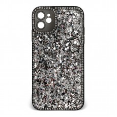 Husa spate pentru iPhone 11- Hermosa Case Neagra cu sclipici si cristale