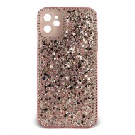 Husa spate pentru iPhone 11- Hermosa Case Roz cu sclipici si cristale
