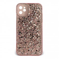 Husa spate pentru iPhone 12- Hermosa Case Roz cu sclipici si cristale