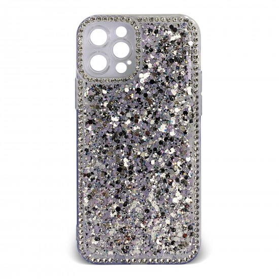 Husa spate pentru iPhone 12 Pro - Hermosa Case Bleu cu sclipici si cristale