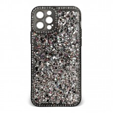 Husa spate pentru iPhone 12 Pro - Hermosa Case Negru cu sclipici si cristale