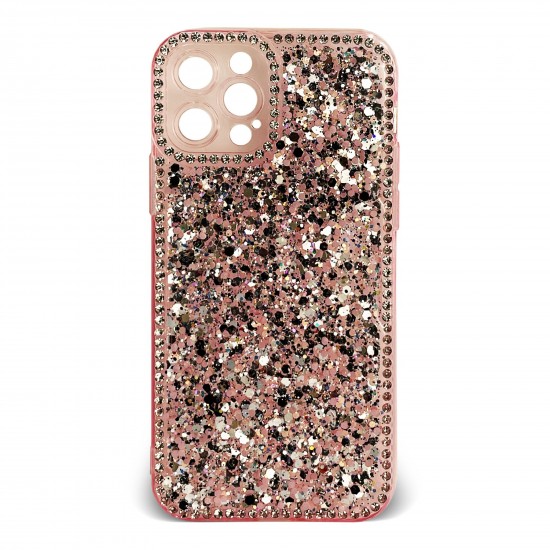 Husa spate pentru iPhone 12 Pro - Hermosa Case Roz cu sclipici si cristale