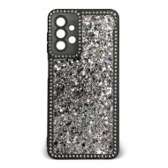 Husa spate pentru Samsung Galaxy A13- Hermosa Case Negru cu sclipici si cristale